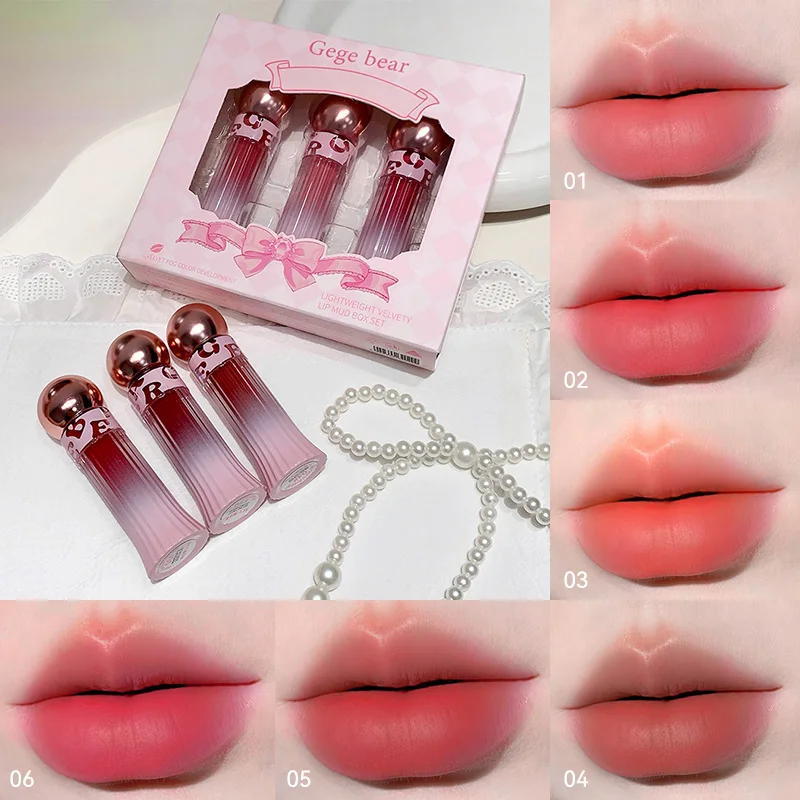 Brillo de labios aterciopelado ligero Gege Bear, color de estudiante de estilo coreano de terciopelo mate que no se desvanece fácilmente, brillo de labios natural