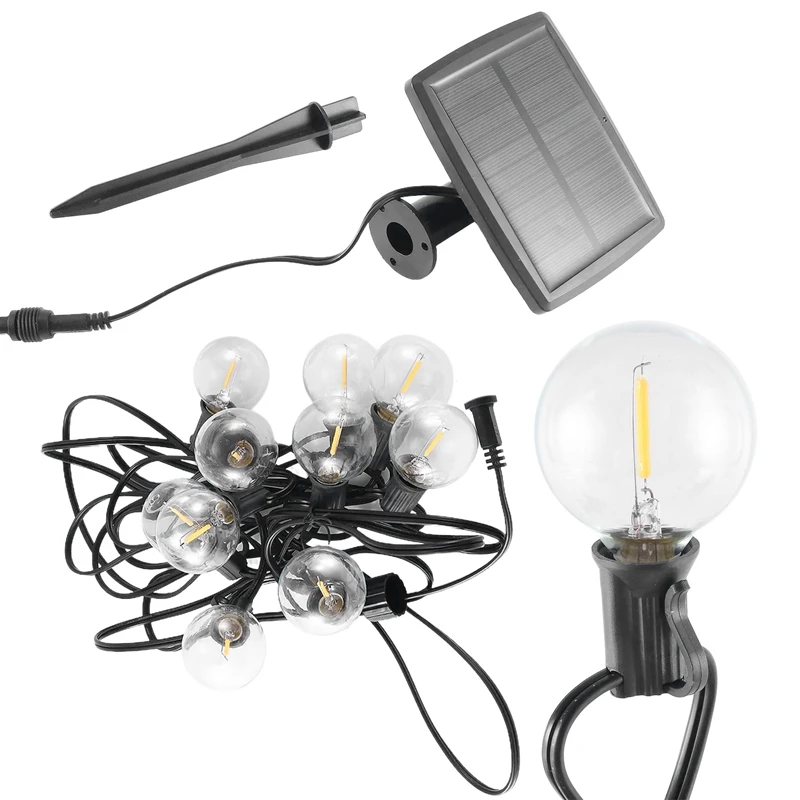 

G40 Solar Powered 18Ft Outdoor Patio Globe String Lights Bistro Yard Decoration 10 Bulbs