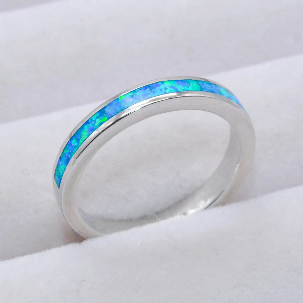 2024 Simple Single Ring Blue Opal Ring S925 Sterling Silver Simple Fashion Ring for Women