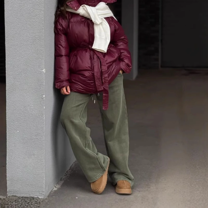 Solid Color Belt Hat Mid-length Slim Warm Cotton Suit 2025 Fashion Temperament