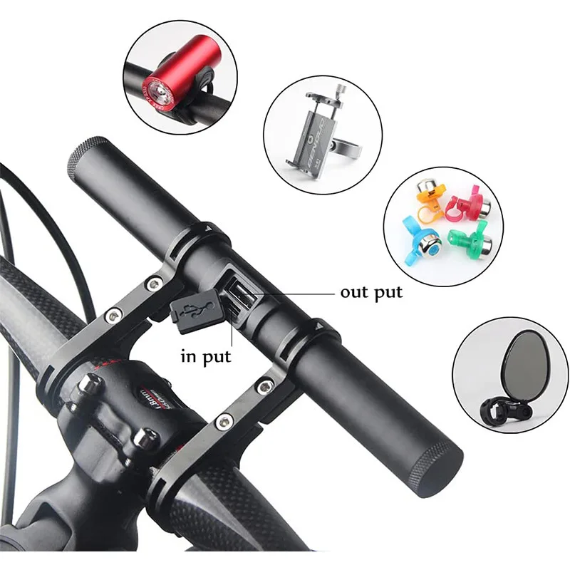 Bike Handlebar Extender USB Bicycle Handlebar Extension Mount Ebike MTB Electric Scooter Accessories For Cycling (No Batteries)