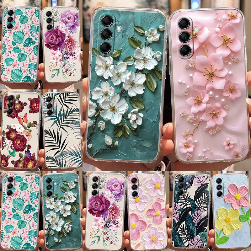 

Floral Flower Print Phone Case For Samsung Galaxy M13 M14 M15 F15 C55 F55 F23 M23 M34 M35 M54 M55 5G Luxury Soft TPU Clear Cover