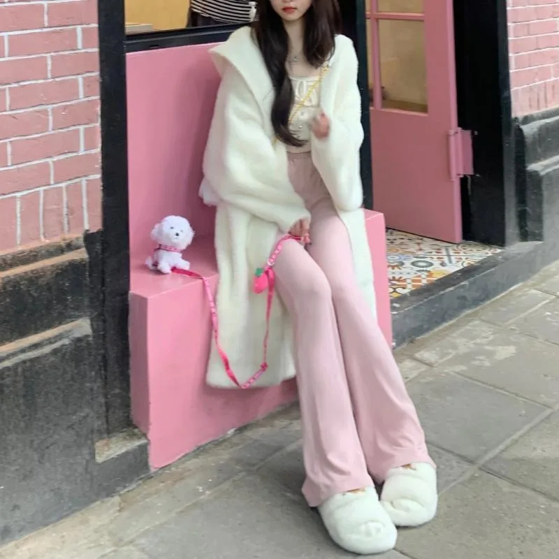 Temperament Mink Fleece Hooded Cardigan Women Korean Fashion Soft Glutinous Knit Bathrobe Winter Loose Solid Temperament Coat