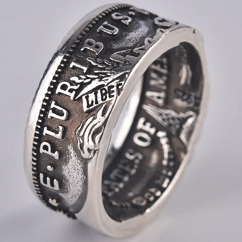 S925 Sterling Silver Ring Vintage Thai Silver Morgan Coin