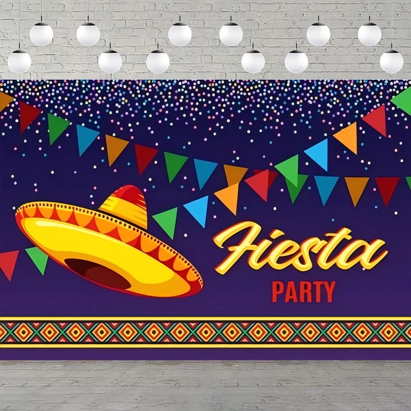 Mexican Fiesta Theme Photography Backdrop Birthday Party Decor Cinco De Mayo Carnival Colorful Flags Floral Banner Background