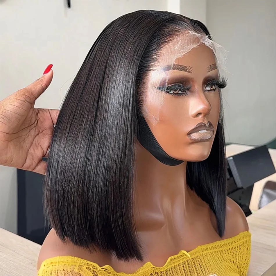 

Short Straight Bob Wigs 13x4 Lace Front Human Hair 4x4 Transparent Lace Frontal Wig 220% Brazilian 100% Human Hair 14 16 Inches