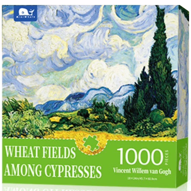 46*61cm Adult 1000pcs Mini Jigsaw Puzzle Wheat Fields Among Cypresses Beautiful Plant Oil Painting Stress Reducing Difficult Toy