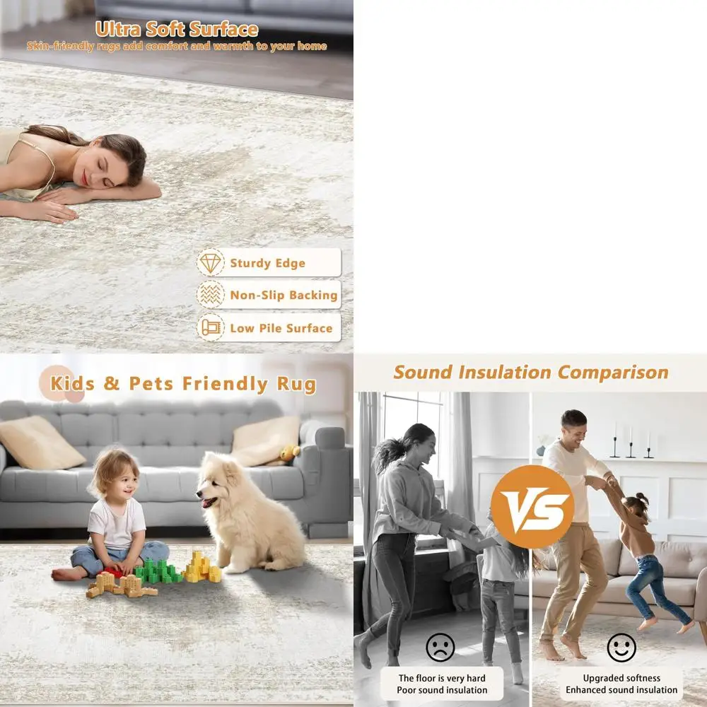 

Vintage Medallion Area Rug, 8x10, Washable, Low Pile, Distressed, Beige for Living Room, Bedroom, Kitchen, Dining Room, and Home