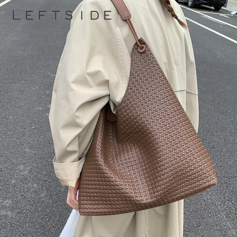 

LEFTSIDE Luxury PU Leather High-capacity Bucket Bag Female Hobo Bag 2025 Winter Retro Female New Handbags Hobo Shoulder Bag