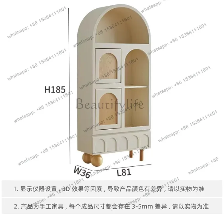 Solid Wood Semi-Circular Bookcase Vintage White Arched Bookshelf Display Storage Decorative Cabinet