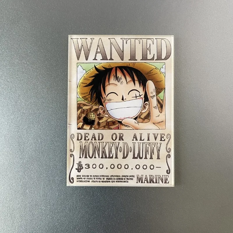 One Piece Anime periphery Luffy Wanted Order Acrylic Card Refrigerator Sticker Cartoon Zoro 6.5cm Magnet Decoration Message Post