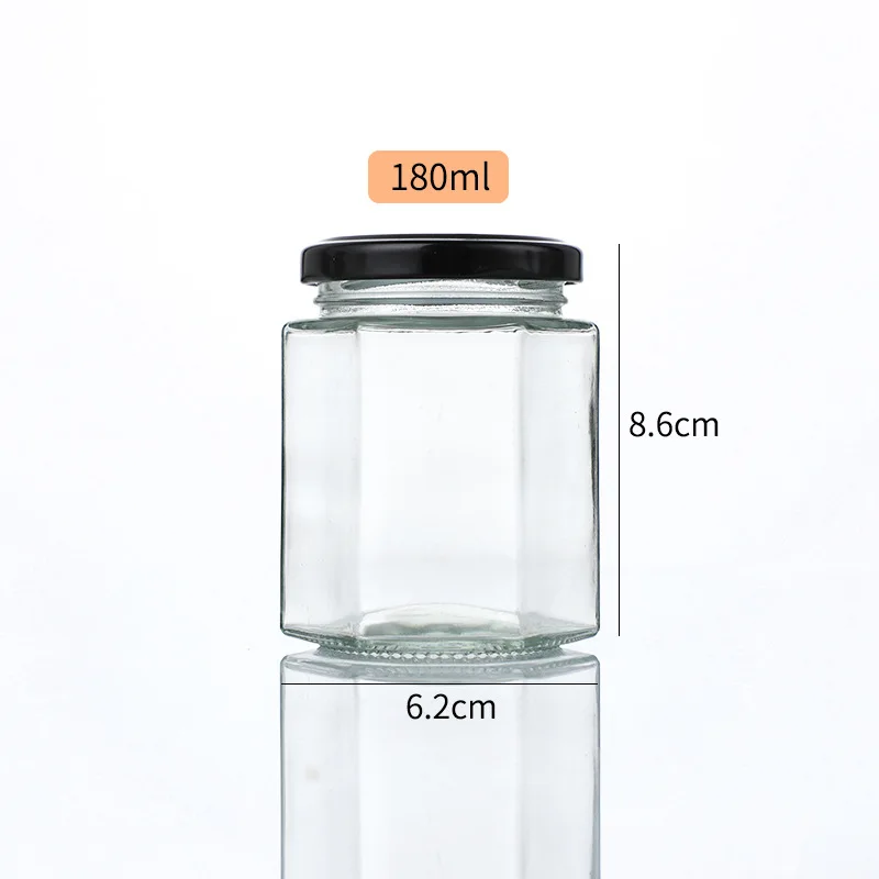 150 Pieces 180ML/6oz Hexagonal Glass Honey Jars with Rust-Proof Tinplate Covers Corrosion Resistant Storage Jars for Food Drinks