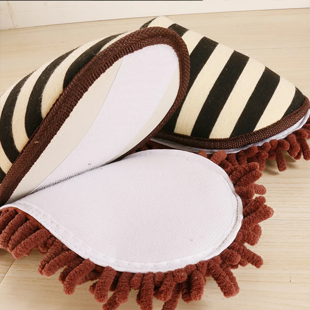 1Pair Chenille Cleaning Slippers Lazy Mop Slippers Non-Abrasive Floor Shoes Cover Dark Coffee Size S Home Floor Cleaning Shoe