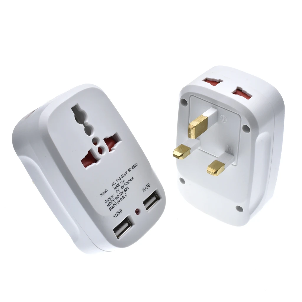 2 USB Charging Port All in One Universal Worldwide Travel Wall Charger AC Power UK/EU Plug Adapter Adaptor