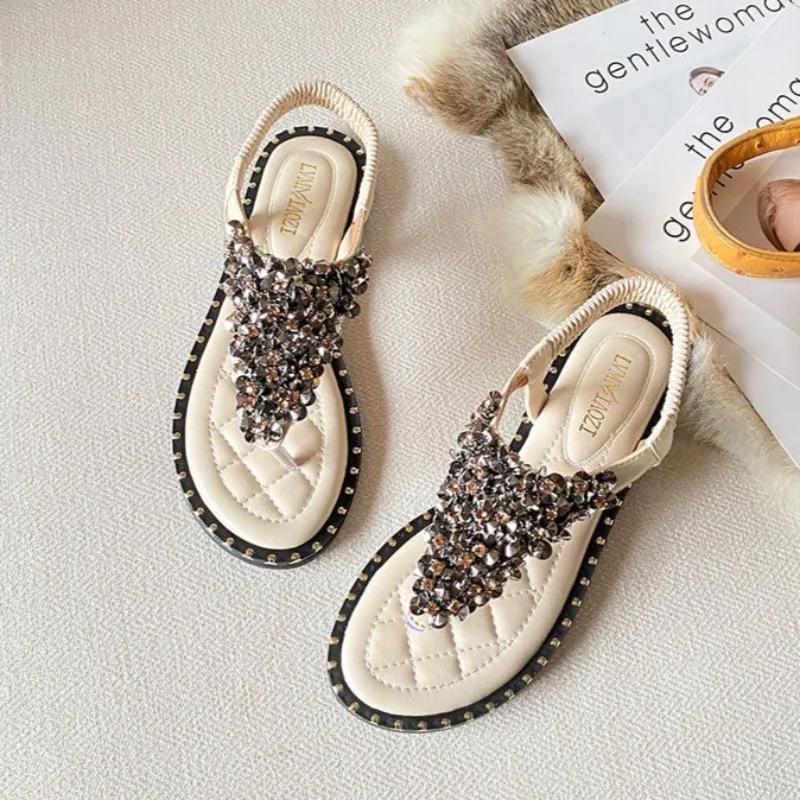 

New Womens Shoes Exquisite Metal Decoration Roman Sandals for Woman Fashion Vacation Casual Shoes Designer Shoes Sandalias Mujer