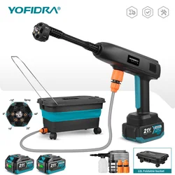 YOFIDRA 100Bar High Pressure Car Washer Gun + 22L Water Tank Portable Cleaning Tool Garden Spray Gun For Makita Battery Pin