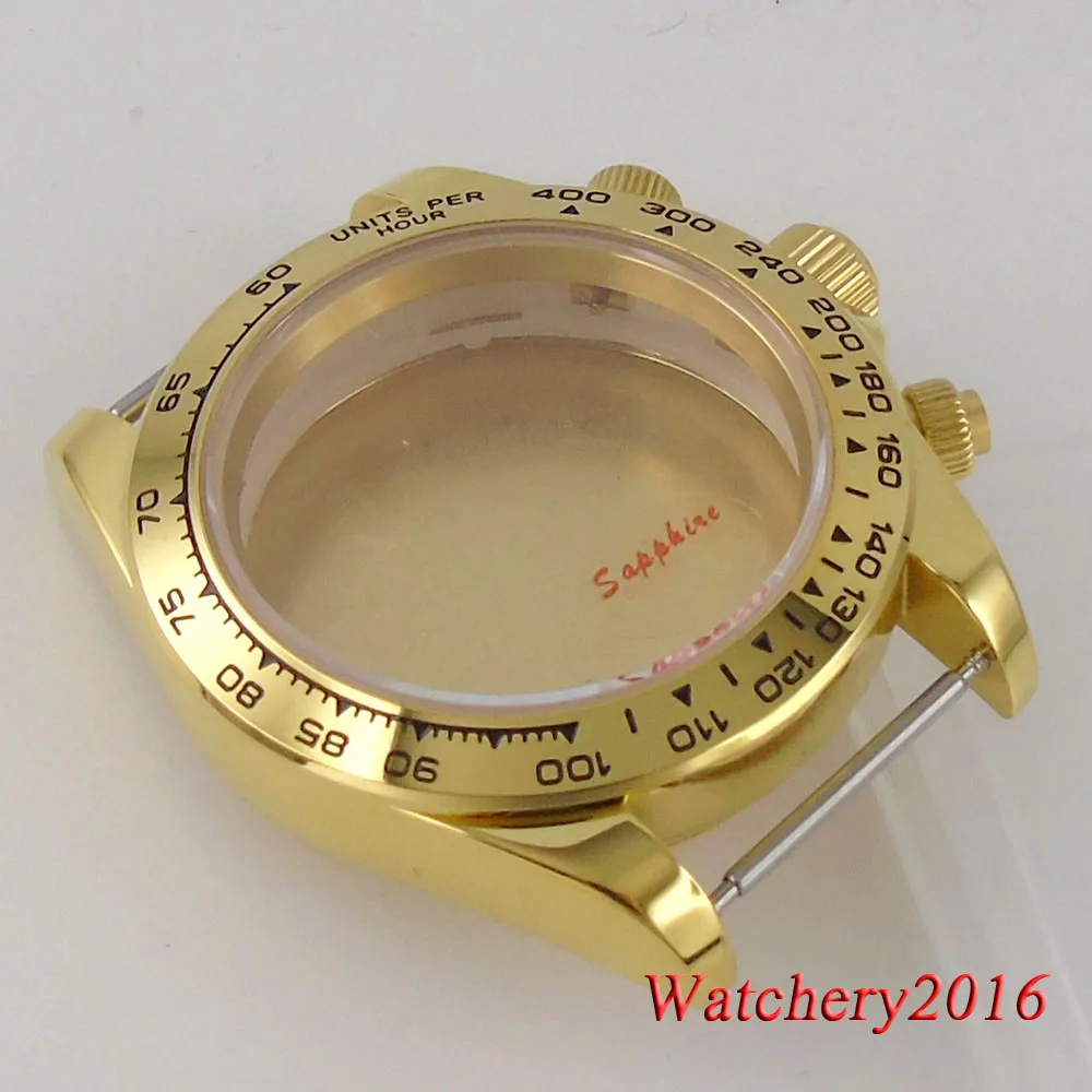 39mm Yellow Gold Watch Case Muti-function For VK63 Quartz Movement Watch Case Replacement Accessories