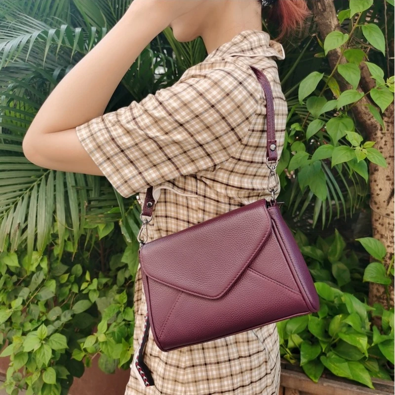 

Genuine Leather Envelope Bag for Women - Patchwork Convertible Underarm/Shoulder Crossbody, Lightweight Casual Commuter Clutch