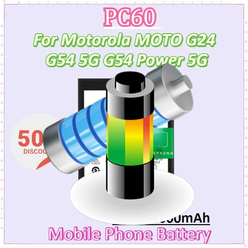 

PC60 3,91 В 6000 мАч Сменный аккумулятор для мобильного телефона для Motorola MOTO G24 G54 5G G54 Power 5G Аккумуляторы