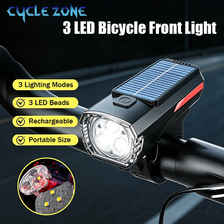 Bike LED Front Light 3 Lighting Modes Rechargeable Mountain Road Bicycle Headlight Lightweight Cycling Safety Lamp Accessories