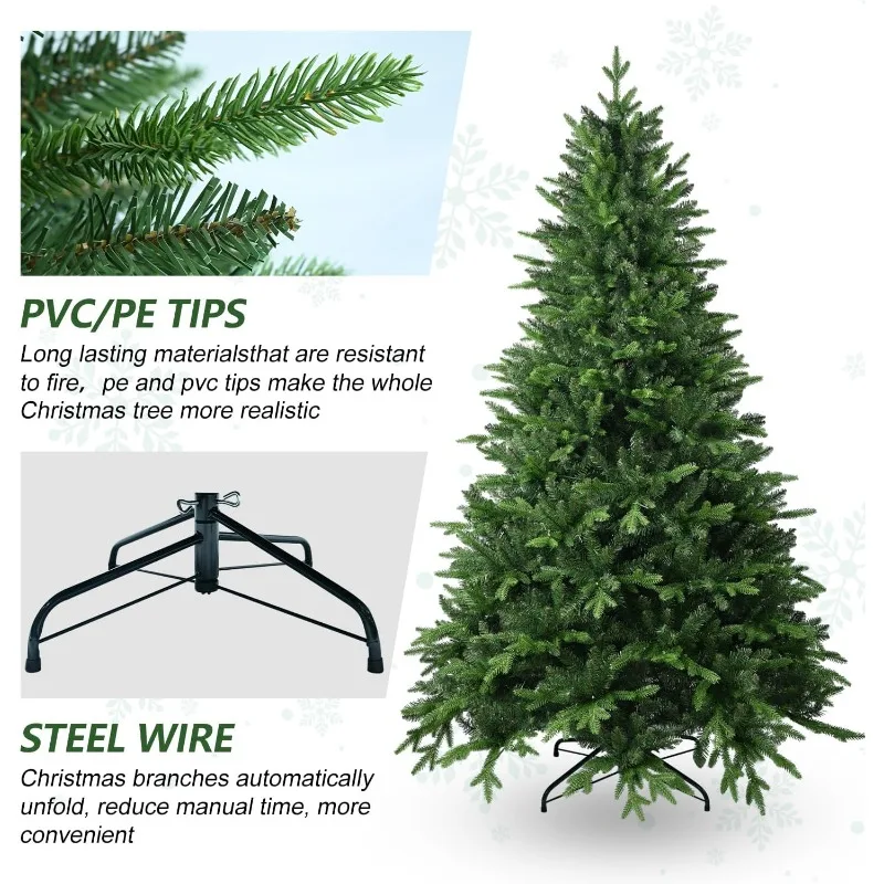 9 FT Artificial Christmas Tree with 3529 PE&PVC Mixed Branch Tips, Unlit Hinged Premium Spruce Fake Xmas Trees, Green, Foldable