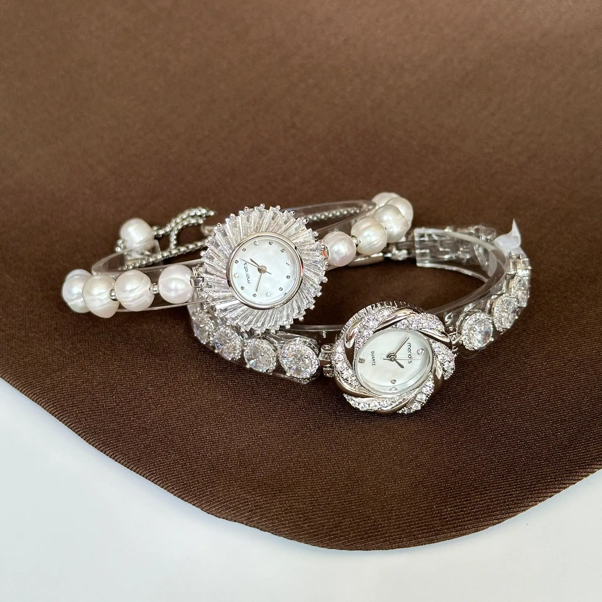 Classic Natural Pearl Bracelet Jewelry Rhinestone Watch for Women Japanese Movement Waterproof Quartz Watch Jewelry