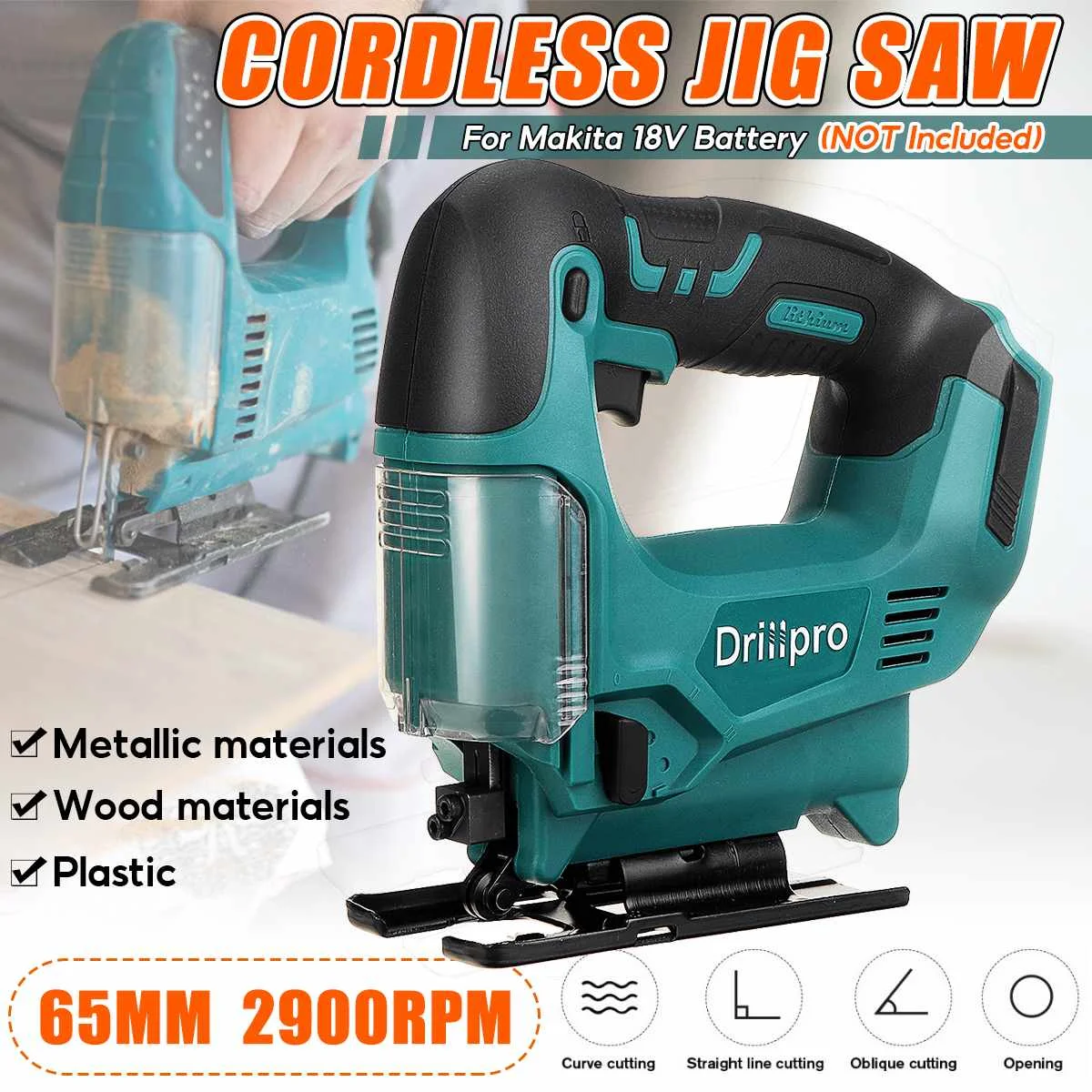 

Keuhz 21V 65mm Cordless Jigsaw Electric Saw Multi-Function Portable Jig Saw Woodworking 2900RPM for Makita 18V Battery