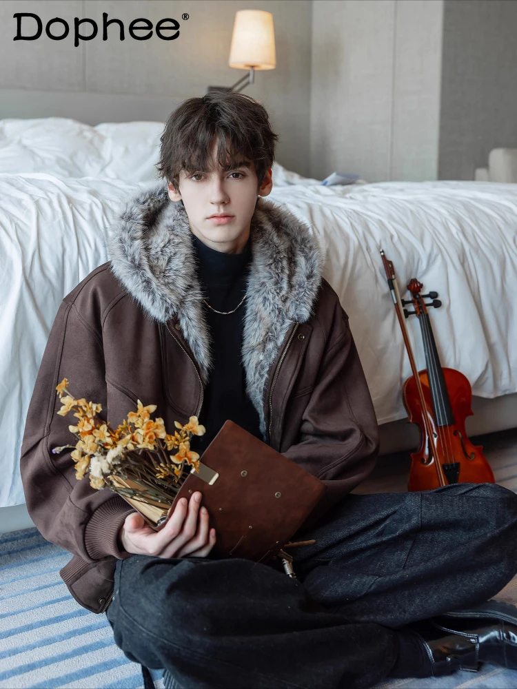 

Men's 2025 Winter New Warm Thickened Faux Fur Collar Jackets High-End Trendy Men's Jackets Male Handsome Long Sleeve Chic Coats