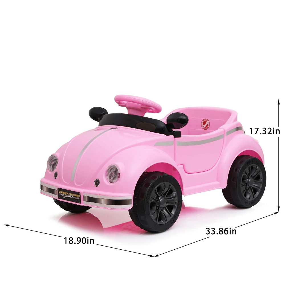 12V Kids Ride On Car W/2.4G RC,Classic Vintage Rounded Styling & Anti-Tip Design,Bright LED Front Headlights,Adjustable Speed,Multifunctional Steering Wheel,USB & Bluetooth,Suitable for Kids Aged 2-4