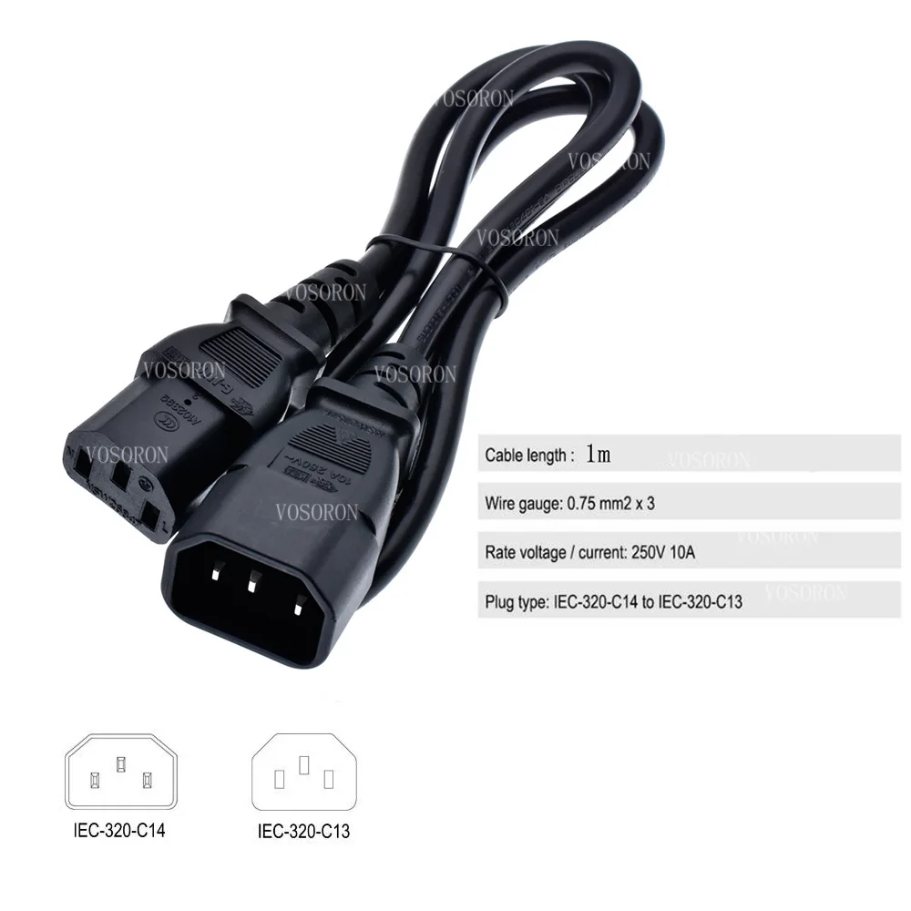 IEC C13 C14 Power Cord Extension Interchangeable Plug Computer AC Electrical Power Cables with UK USA EU AU Plug