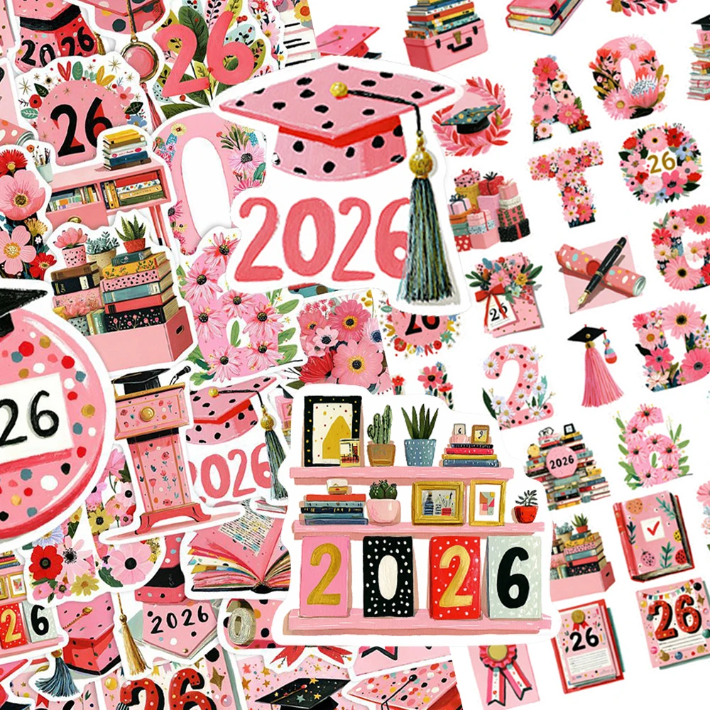 

10/30/60pcs Cartoon 2026 Graduation Season Stickers Kawaii Pink Watercolor Graffiti Decals Scrapbook Luggage Phone Sticker Pack