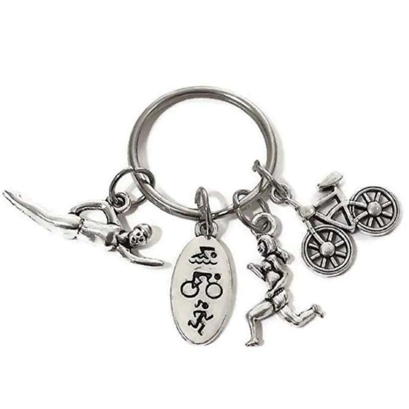 Triathlon Swim Run Bike Rider Runner Swimmer Sports Key Chain ,silver Color, Women Jewelry Man Accessory Pendant Fashion