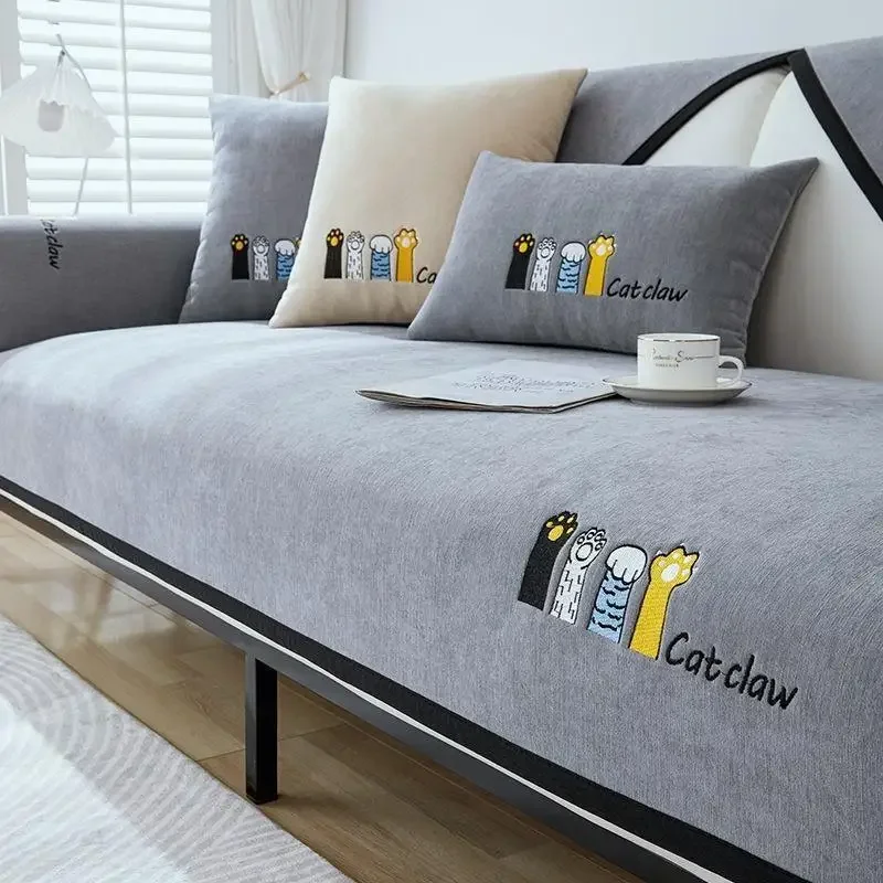 High-grade Chenille Sofa Cushion Four Seasons Universal Non-slip Straight Type Sofa Cover Straight Row Sofa Cushion Suit