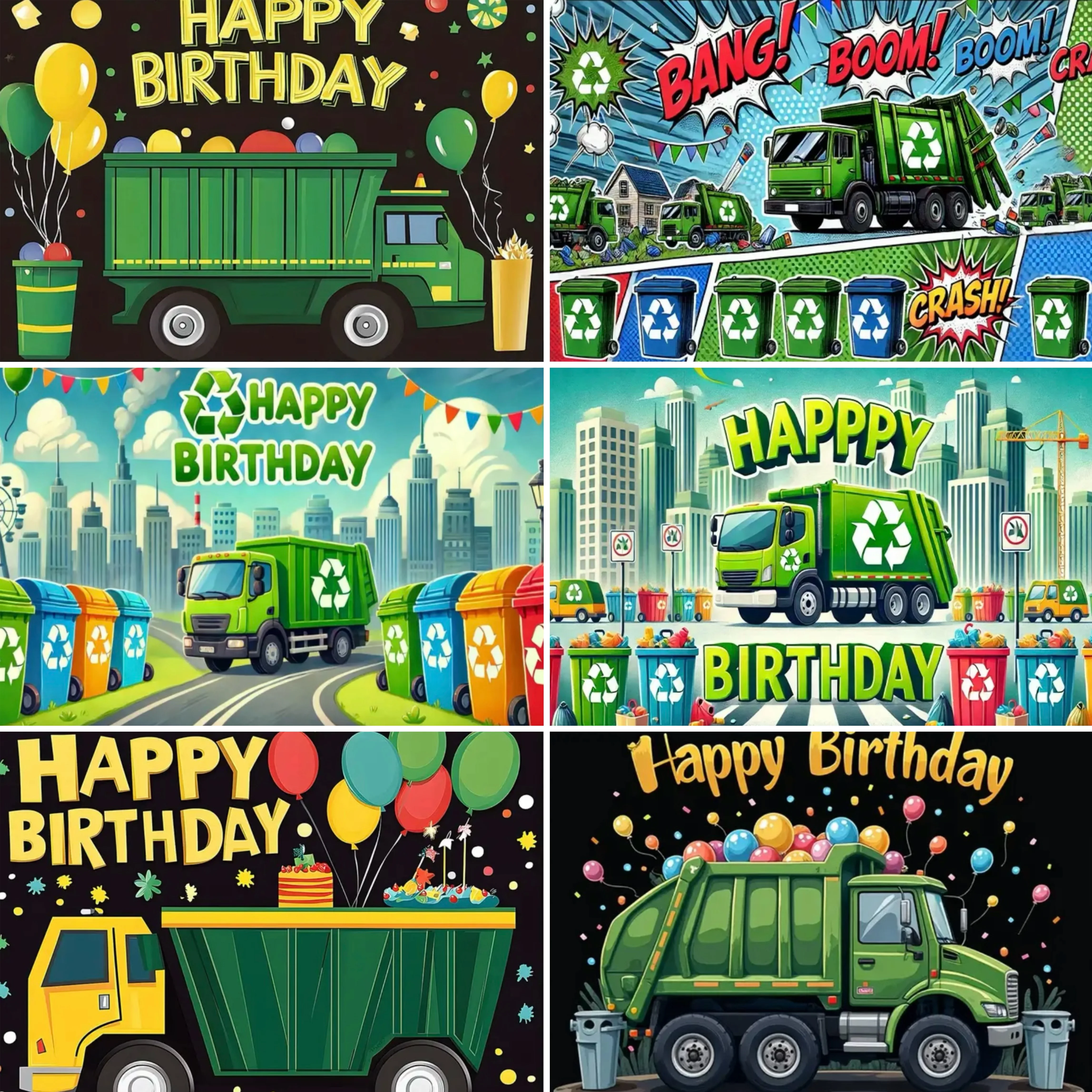 

Garbage Truck Theme Party Decor Backdrop Recycling Bin Garbage BinKids birthday Party Decor Banner Baby Baptism Party Supplies