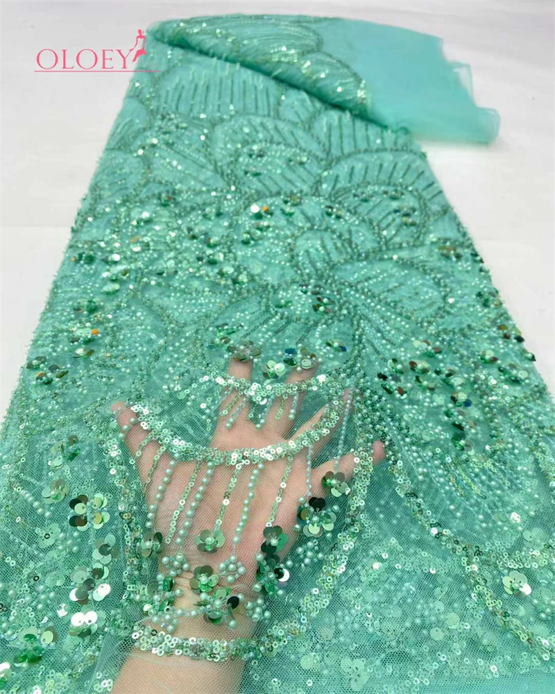 

High-Quality French Tulle Sequin Beaded Lace Fabric for Bridal Wedding Dress 5 Yards