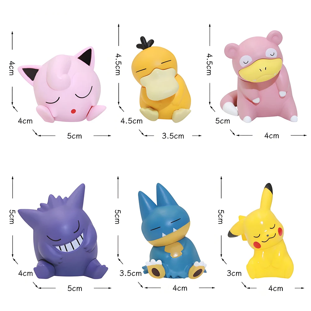 6 قطعة/المجموعة البوكيمون بيكاتشو أنيمي اللعب الدمى Psyduck Gengar Jigglypuff Gonbe Slowpoke النوم لطيف نموذج ألعاب شخصيات الحركة