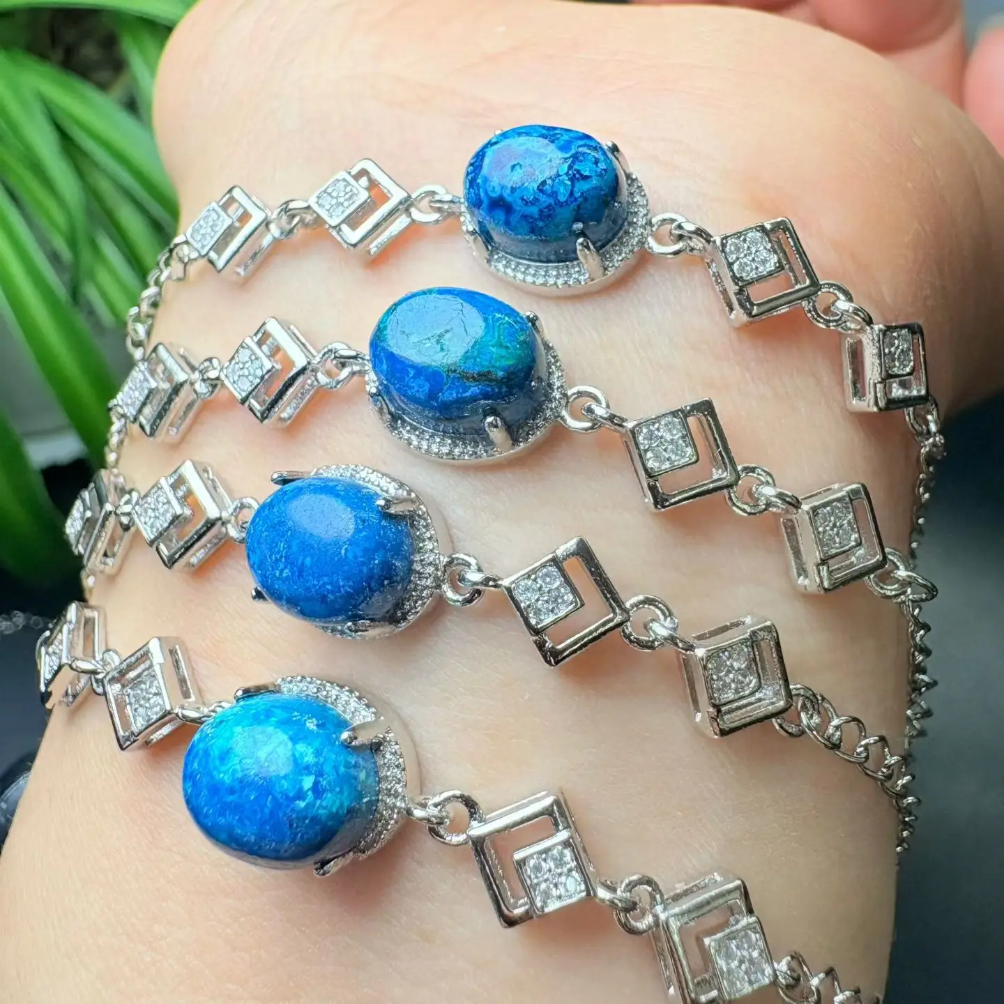 

1 шт. Fengbaowu натуральный хризоколла овальный браслет с кабошоном Рейки целебный камень модные украшения подарок для женщин