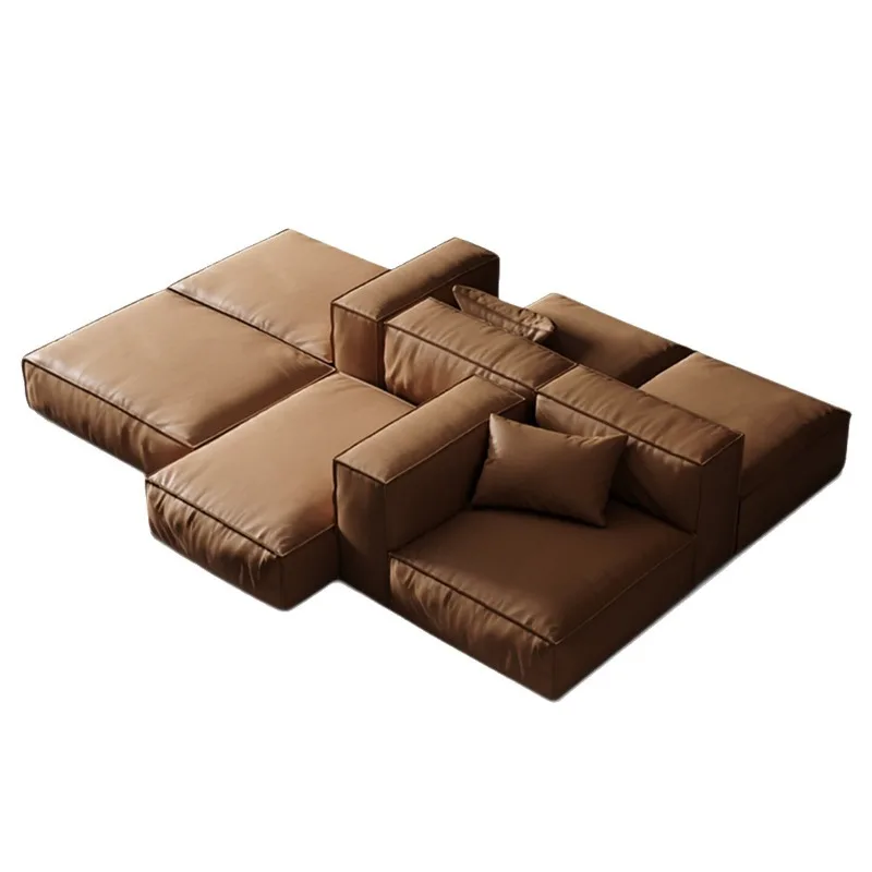 Italian minimalist tofu sofa, large flat leather island sofa