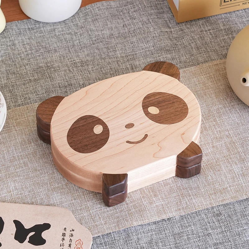 

Wooden Jewelry Box Travel Cute Panda Wooden Storage Box Clamshell Desktop Organizer Jewelry Gift Box Necklace Earrings Portable