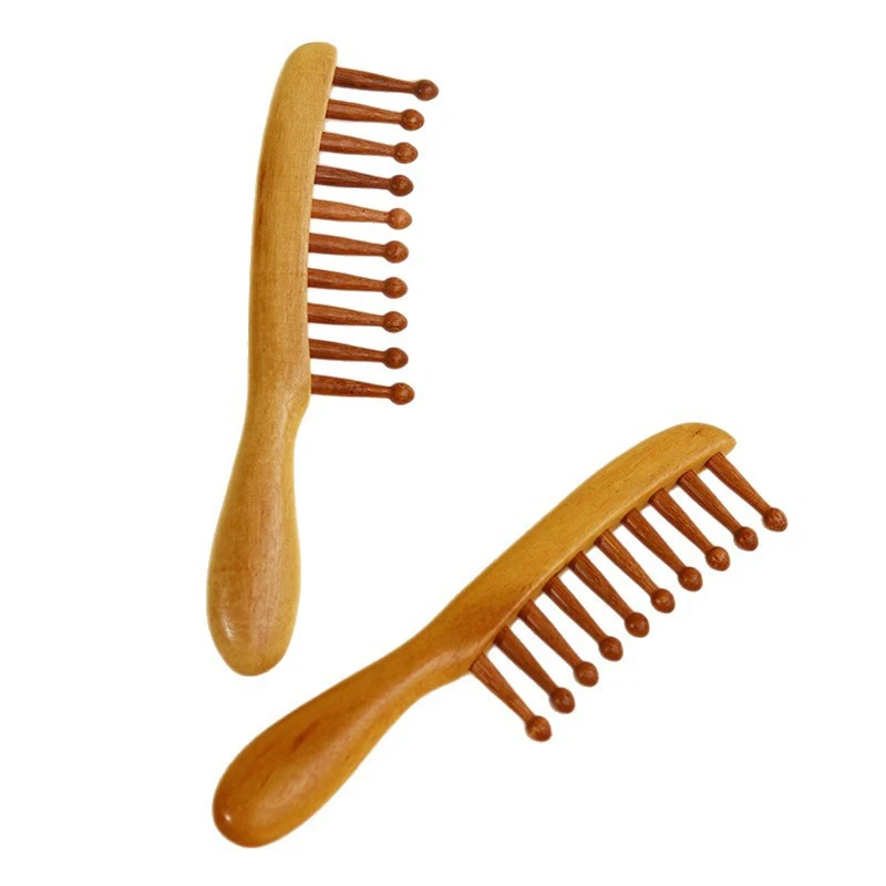 Natürlicher Garapa-Holzkamm, Meridian-Massage, antistatisch, kein Verheddern, breitzahniger Kamm für Frauen und Mädchen, glattes, lockiges Haar – Detail 7