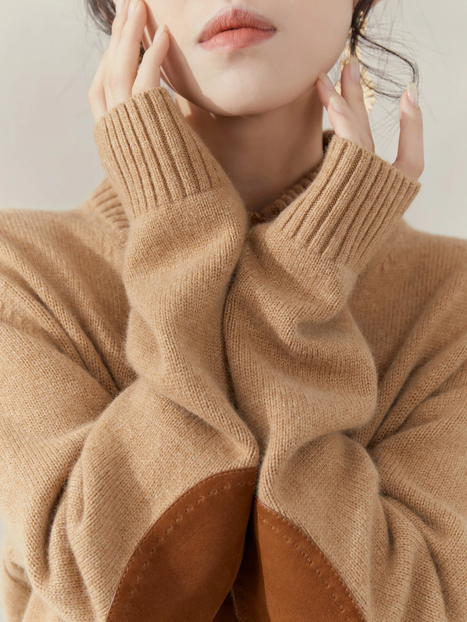 

FlowingEra Autumn Winter Women's Brown High Collar Long Sve Knitted Sweater Loose Knitted Open Cardigan Top for Women