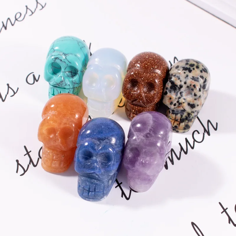 100pcs/Lot 1 Inch Crystal quarze Skull Sculpture Hand Carved Gemstone Statue Figurine Collectible Healing Reiki Halloween