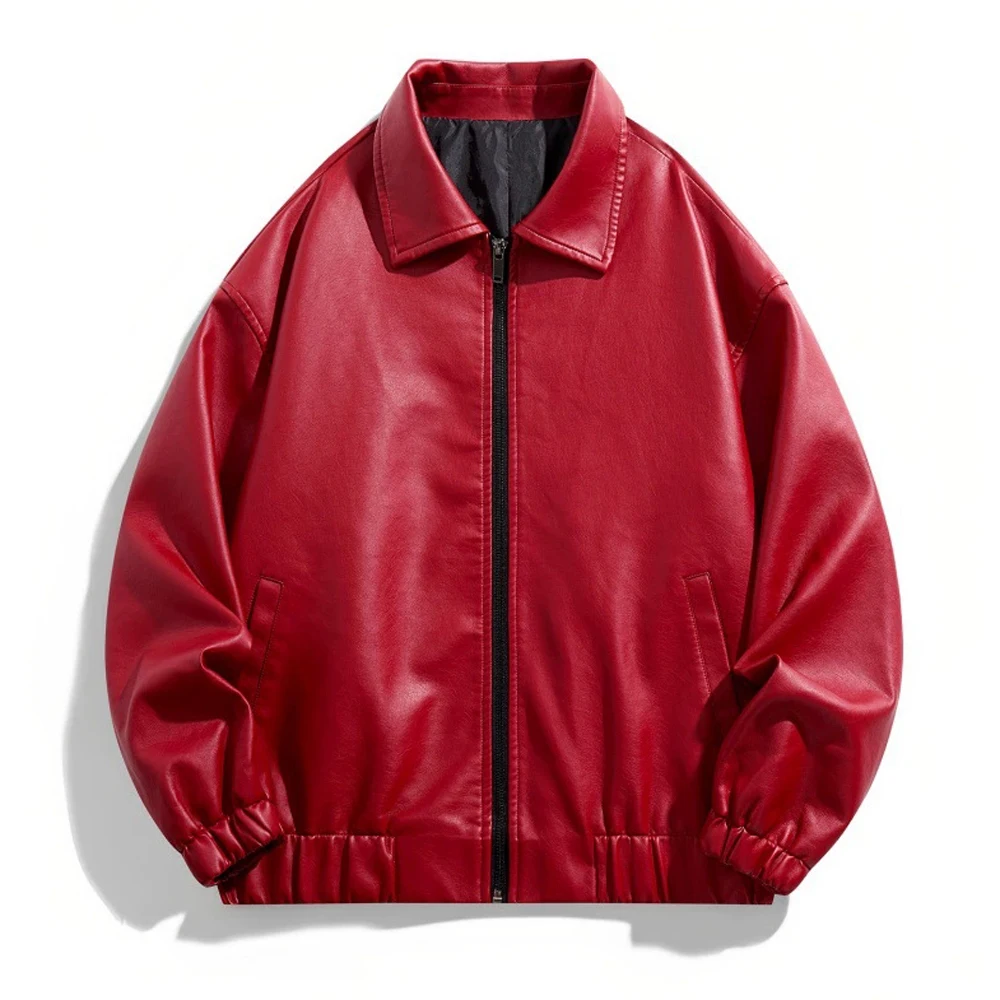 Spring Autumn Mens Cargo PU Leather Jackets Fashion Men Streetwear Motorcycle Zipper Coats Men Lapel Windbreaker Leather Jackets