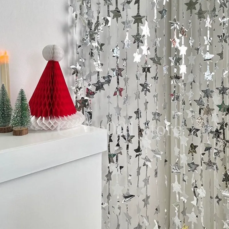 لافتات حفلات على شكل نجمة ذهبية وفضية على شكل قلب لعيد الميلاد السعيد معلقة على الحائط لتزيين حفلات استقبال المولود الجديد، مستلزمات دعائم الصور #2