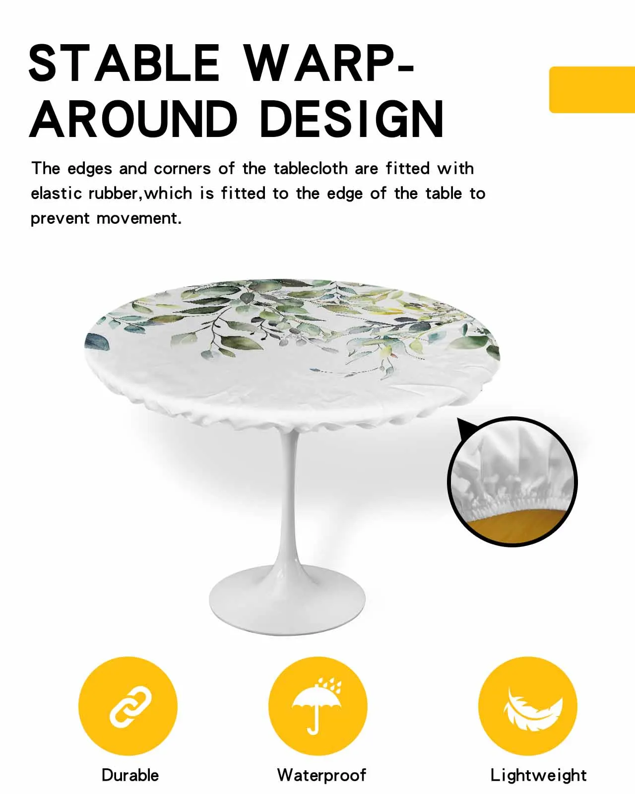 防水長方形テーブルカバー,丸い保護布,伸縮性のあるエッジ,葉,ユーカリ,葉,田舎,風