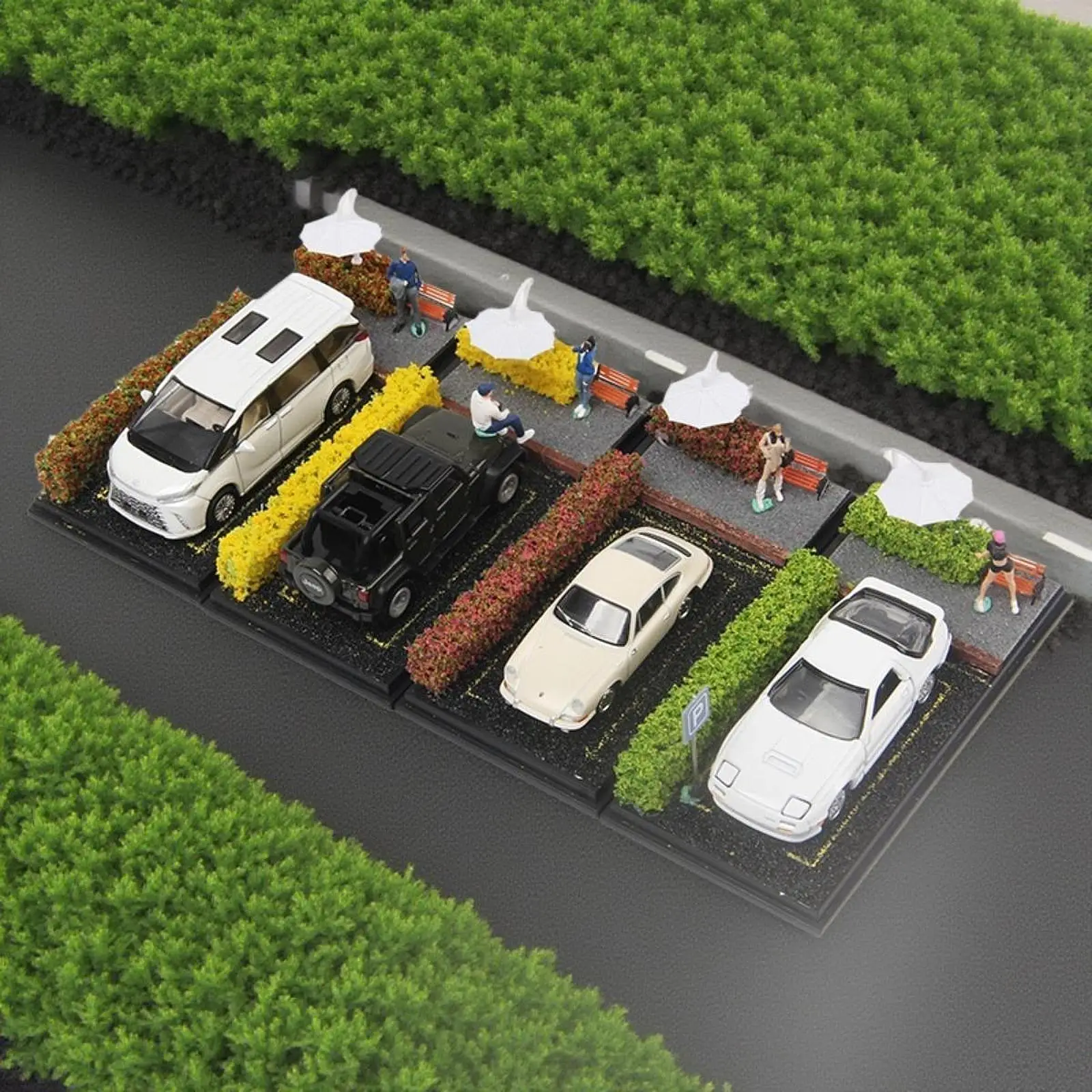 1/64 Diecast Auto Vitrine Parkplatz Szene für Sportwagen Fahrzeug Dekor