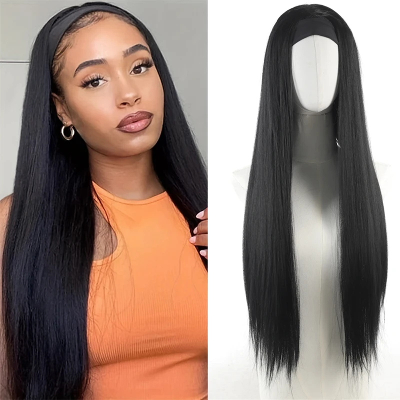 

Женский парик, черная повязка на голову, длинные прямые волосы, шелковый шарф, полное покрытие на голову.