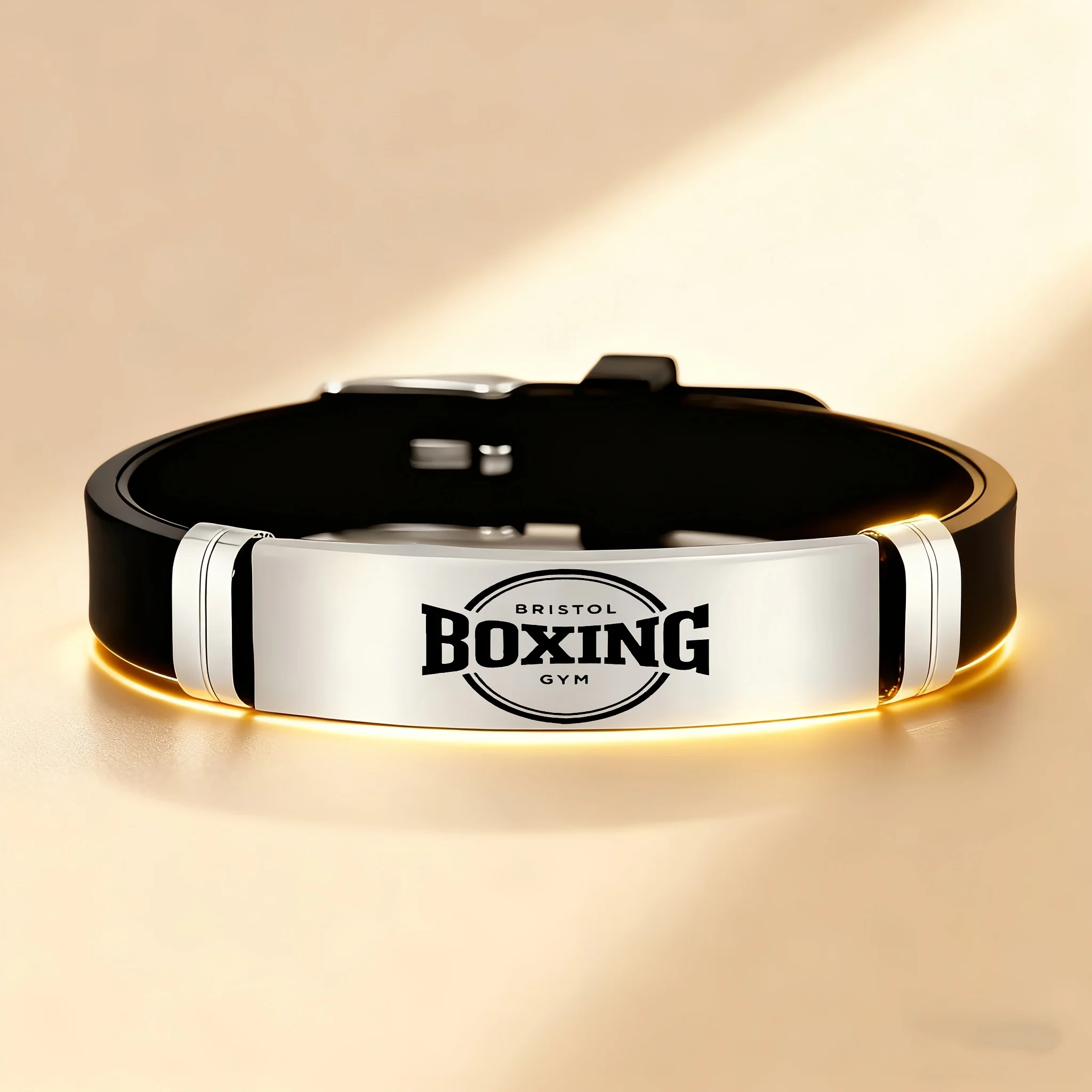 Boxing letter logo fashion design, stainless steel silicone bracelet, perfect gift to encourage boxing and fitness enthusiasts