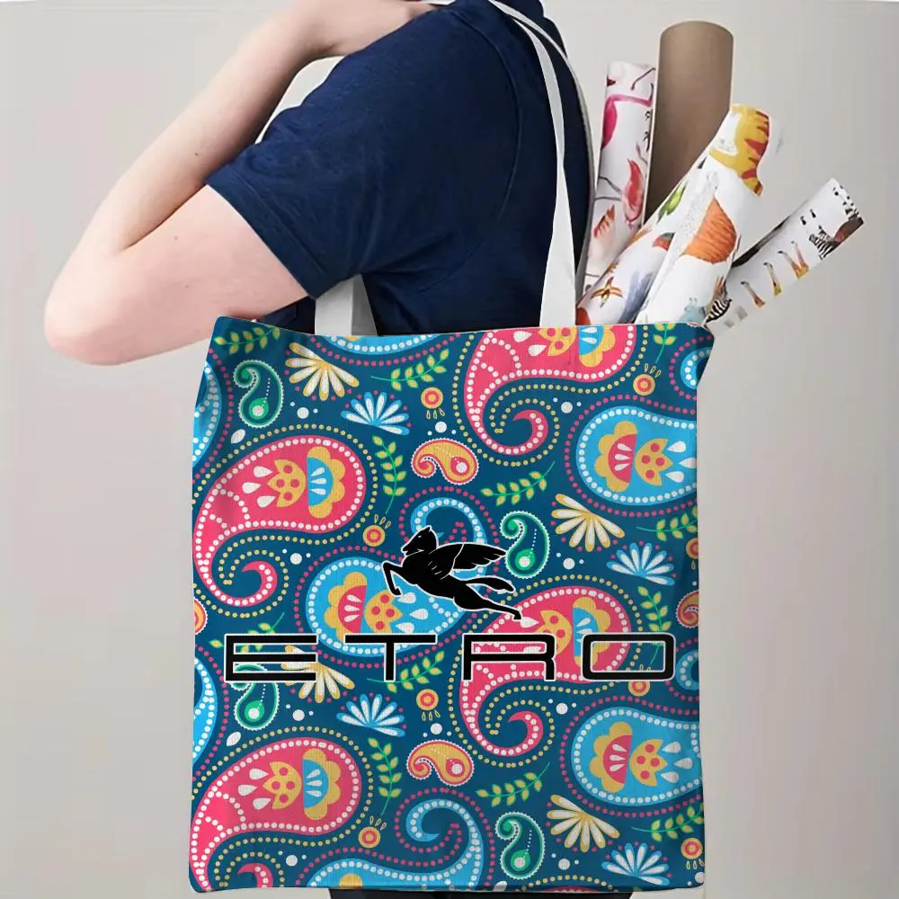 Light Luxury Fashion E-ETRO-o Storage Bags Canvas Double-Sided Print Beach Bag Durable Lightweight Shoulder Travel Bag Gift Eco