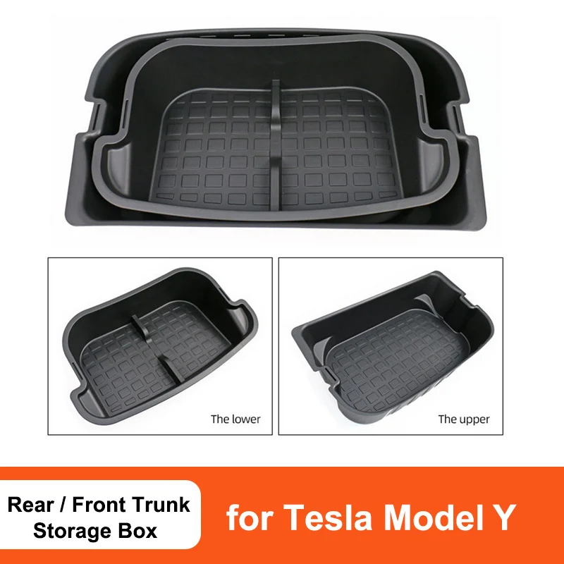 Frunk Accessories For Tesla Model Y Rear Trunk Storage Box Double-Deck Luggage Organizer Dustproof Cargo Front Trunk Container